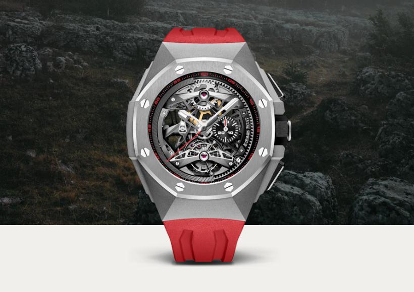 The titanium replica watches have red rubber straps.